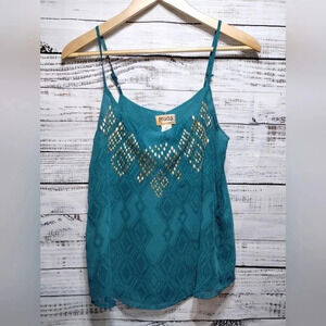 Mudd Double Layer Embellished Loose Flowy‎  Studded Turquoise Tank size Medium